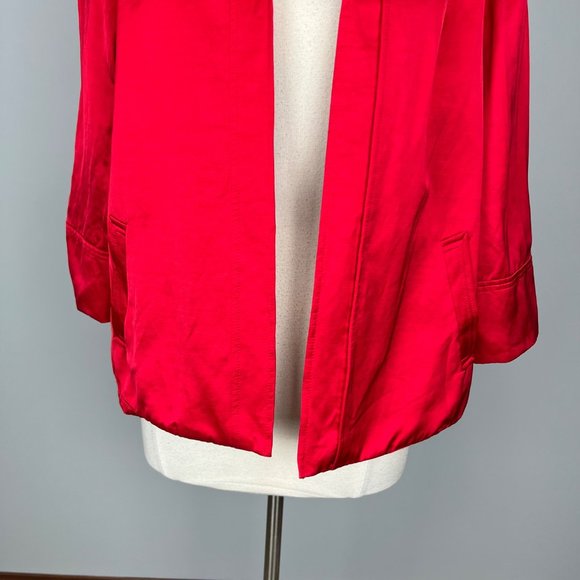 Louben Red Satin Open Front Blazer Jacket Linen Cotton Blend size 10 - Picture 3 of 10